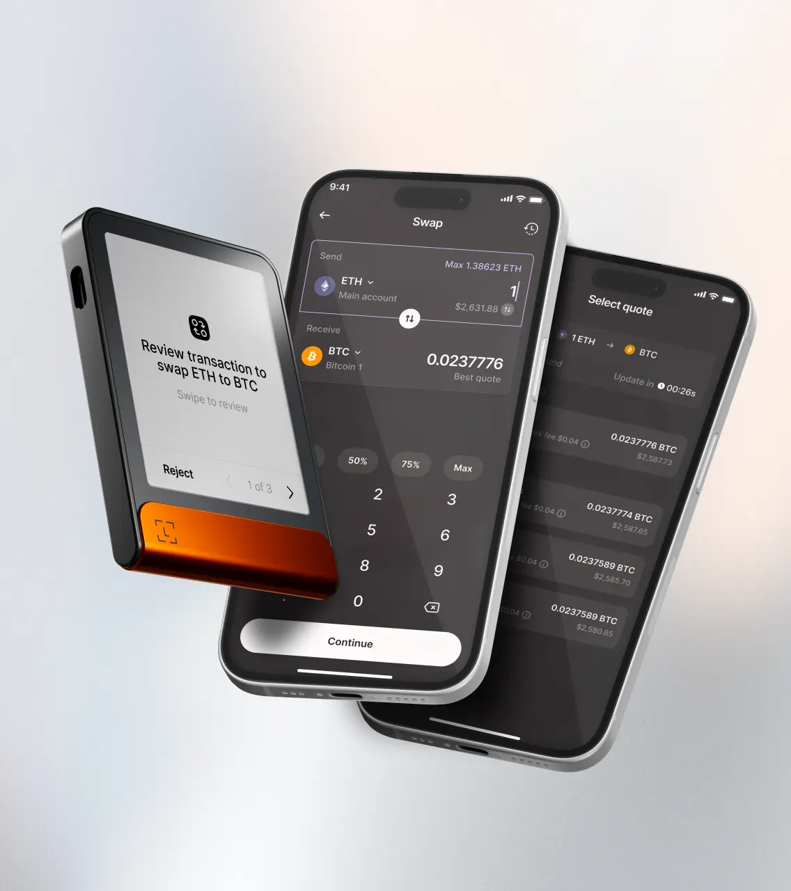 Hands holding Ledger device and phone